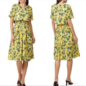 Autumn Abeigbo Lottie Palm Print Short Sleeve Blouson Hourglass Midi Dress Sz 8